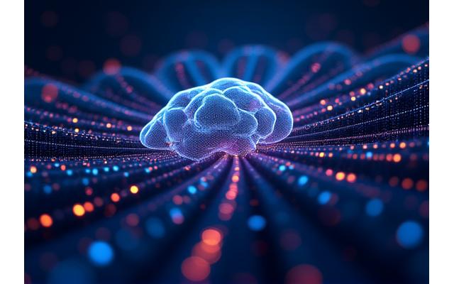 Abstract depiction of artificial intelligence, neural networks, and data processing, symbolizing AI and Machine Learning solutions.